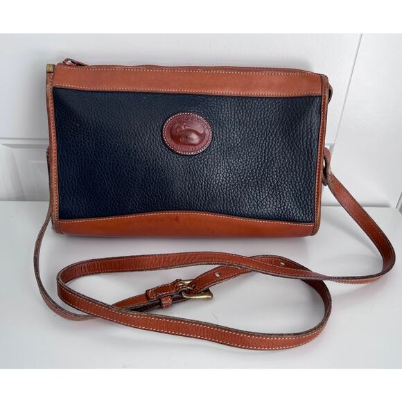 Vintage Dooney & Bourke Navy and Tan All Weather Cross Body Bag - Picture 1 of 9